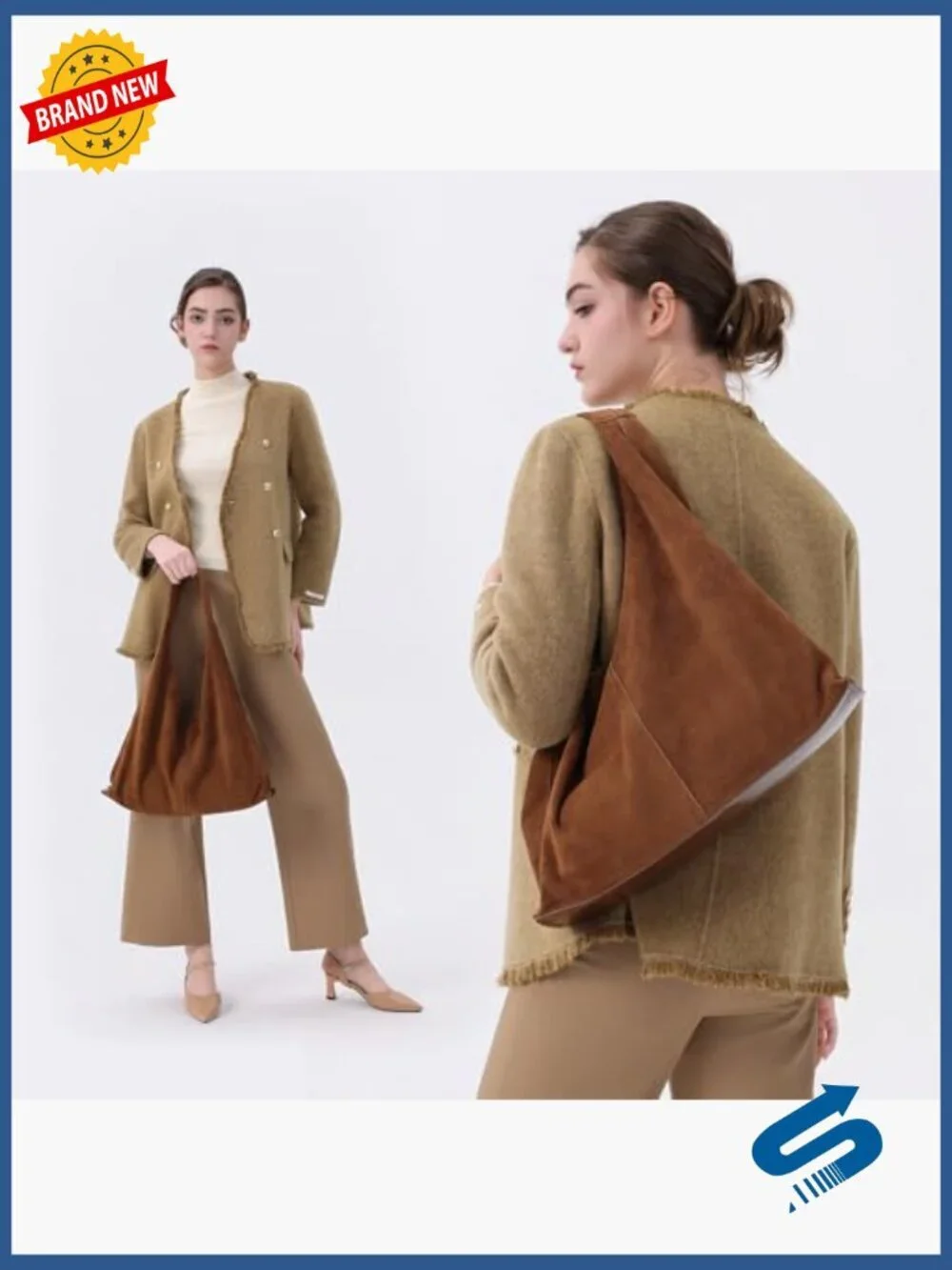Genuine Suede Leather Hobo Bag Oversized Crescent Shoulder Tote With Detachable